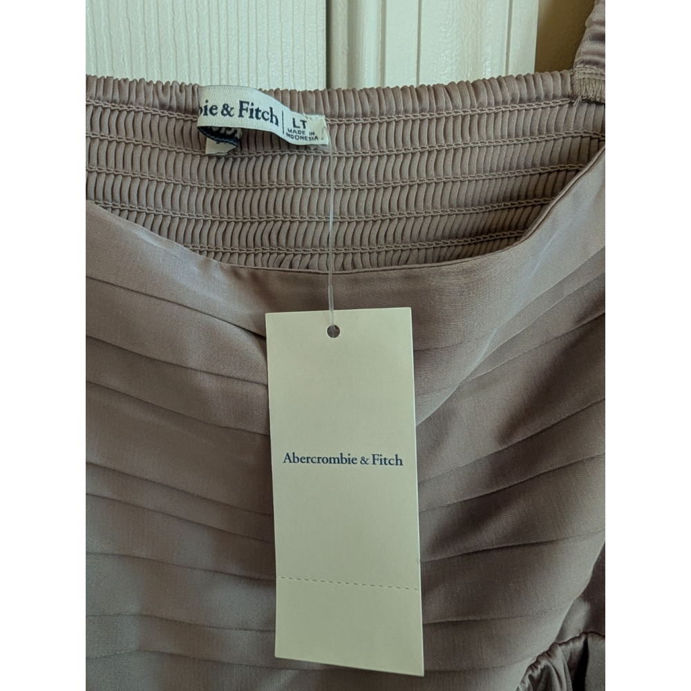 NEW Abercrombie & Fitch Emerson Satin Long Sleeve Mini Dress in Tan Large Tall - Picture 8 of 10